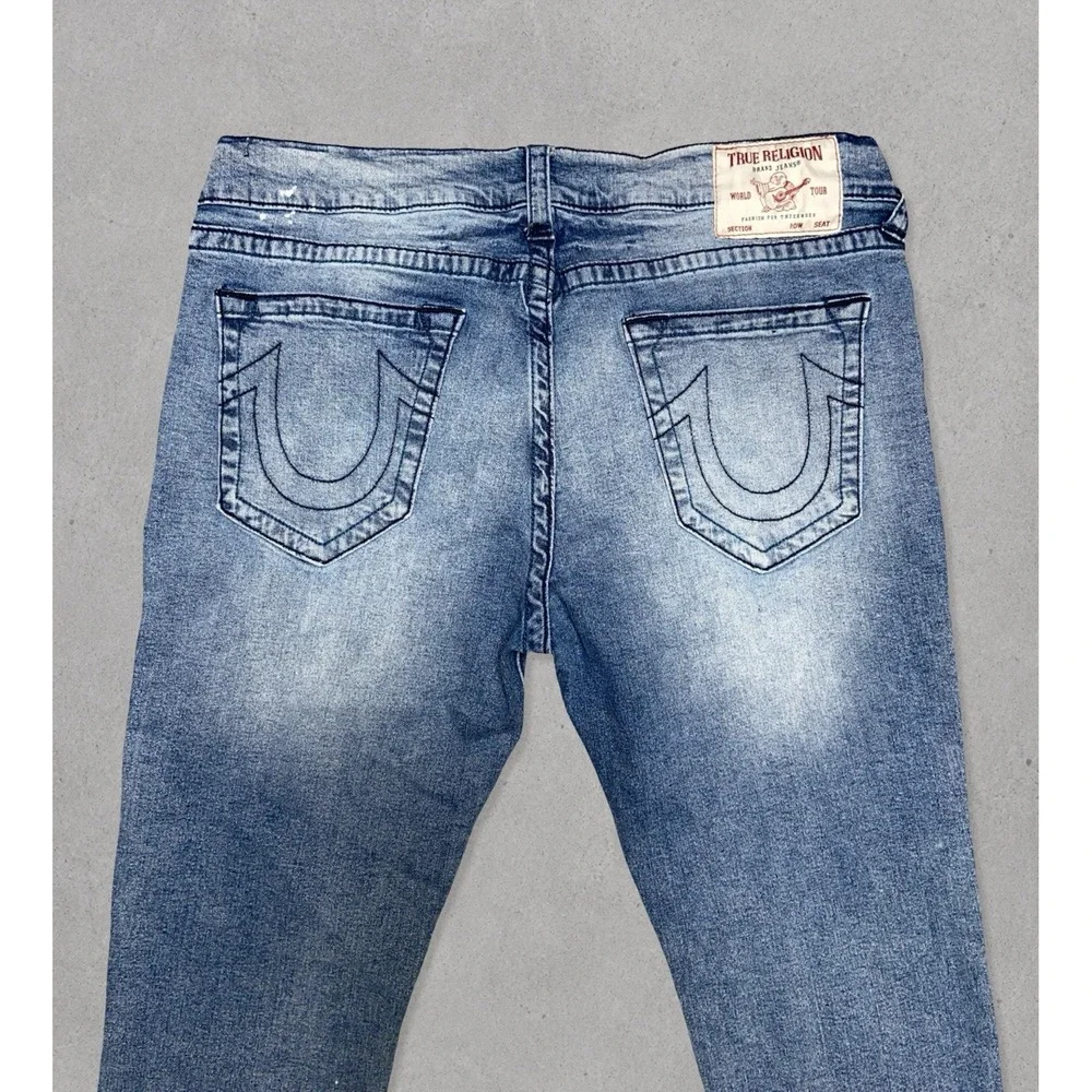 True Religion Rocco Relaxed Skinny Jeans Men's Size 38 Blue Paint Splatter Denim